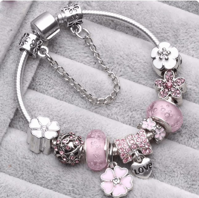 Kids Charm Bracelet Pink & Crystal