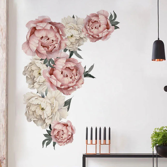 Large Pink Peony Flower Wall Stickers